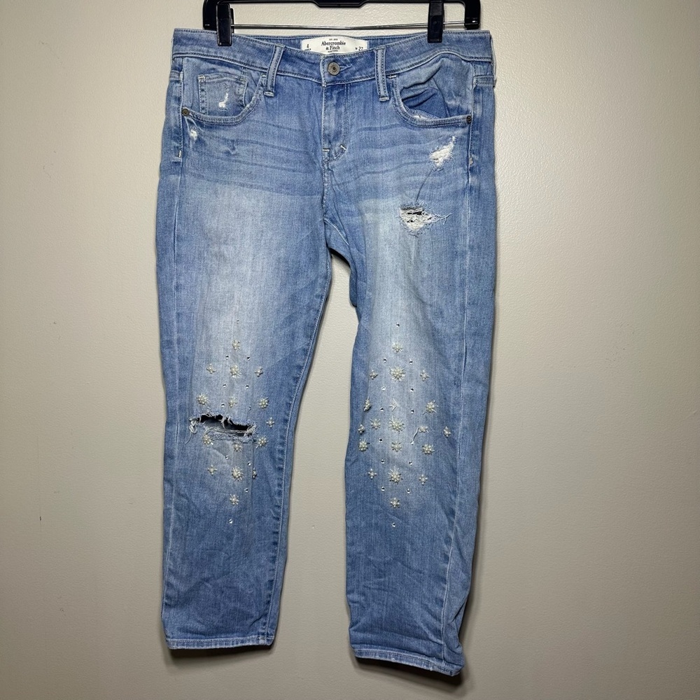 Abercrombie‎ & Fitch Distressed Rhinestone Jeans Women 4/27 Y2K Denim